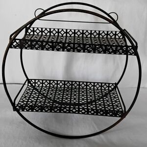 Vtg Black Metal Circular Wall Shelf - Decorative Two-Tier Organizer